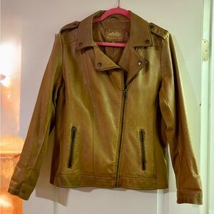Sebby Women's Tan Faux Leather Moto Jacket- Large-EUC